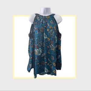 [Plus Size] Floral Cold Shoulder Blouse